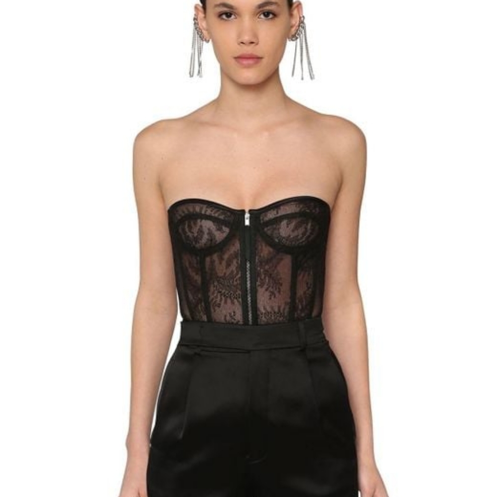 Black Silk and Guipure Lace Corset